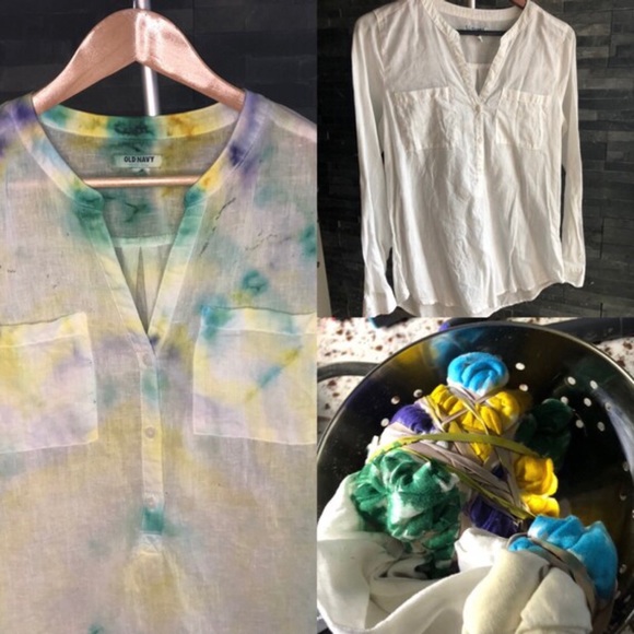 Up-cycled Tie-dye water color effect Med Blouse blue yellow - Picture 6 of 7